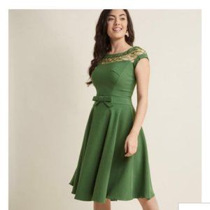 Modcloth Tatyana Green Alika Fit & Flare Dress S